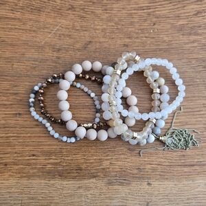 Neutral Beaded Stretch Bracelet Stack - Cream, White & Gold